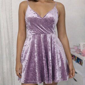 crushed velvet lavender v neck skater dress small love fire